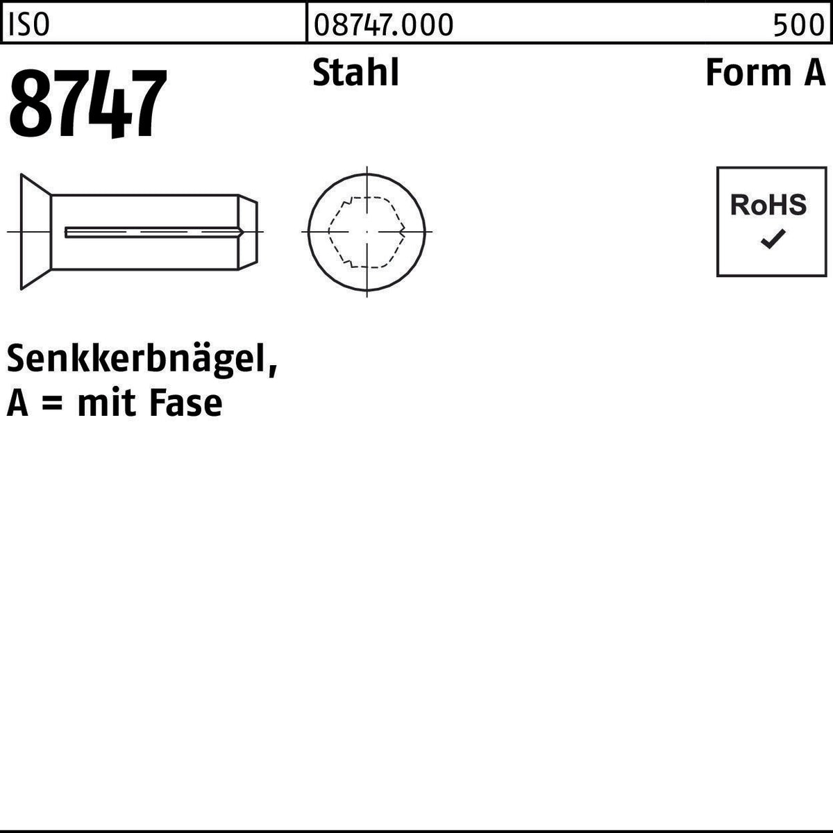 F. REYHER Senkkerbnagel ISO 8747 Form A 2x6 mm Stahl 500 Stück
