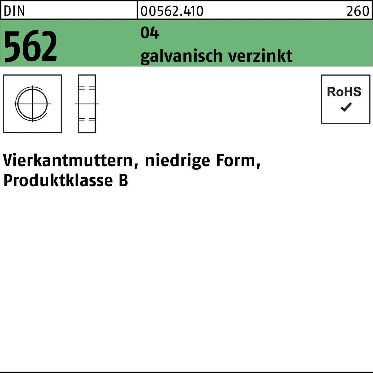 Vierkantmutter DIN 562 niedrige Form M2 Automatenstahl 100 Stück von F. REYHER