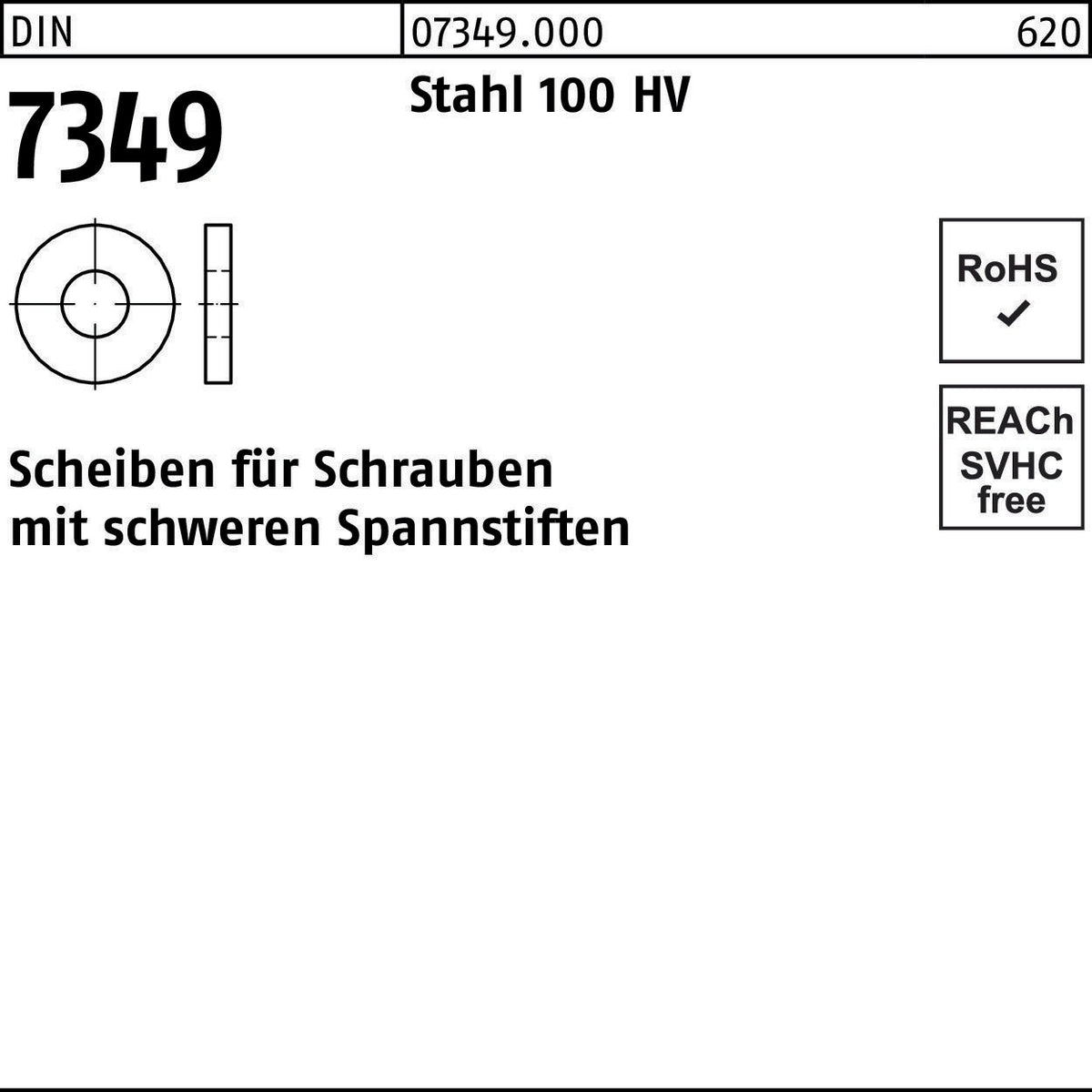 F. REYHER DIN 7349 Scheiben 19x44x8 mm Stahl 100 HV