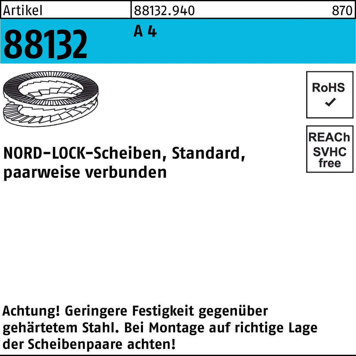 NORD-LOCK Unterlegscheibe NL 3, zinklamellenbeschichtet, 200 Stück, für M3