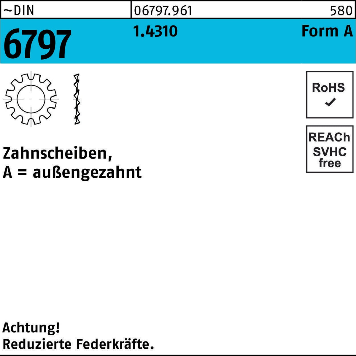 F. REYHER Zahnscheibe DIN 6797 Form A außengezahnt A 17 1.4310 – 50 Stück