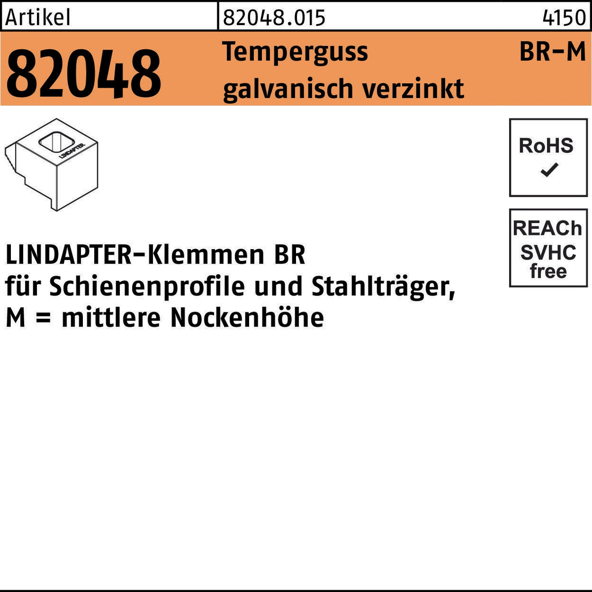 LINDAPTER Klemme R 82048 GTW 40 BR 12/4,0 Temperguss galvanisch verzinkt