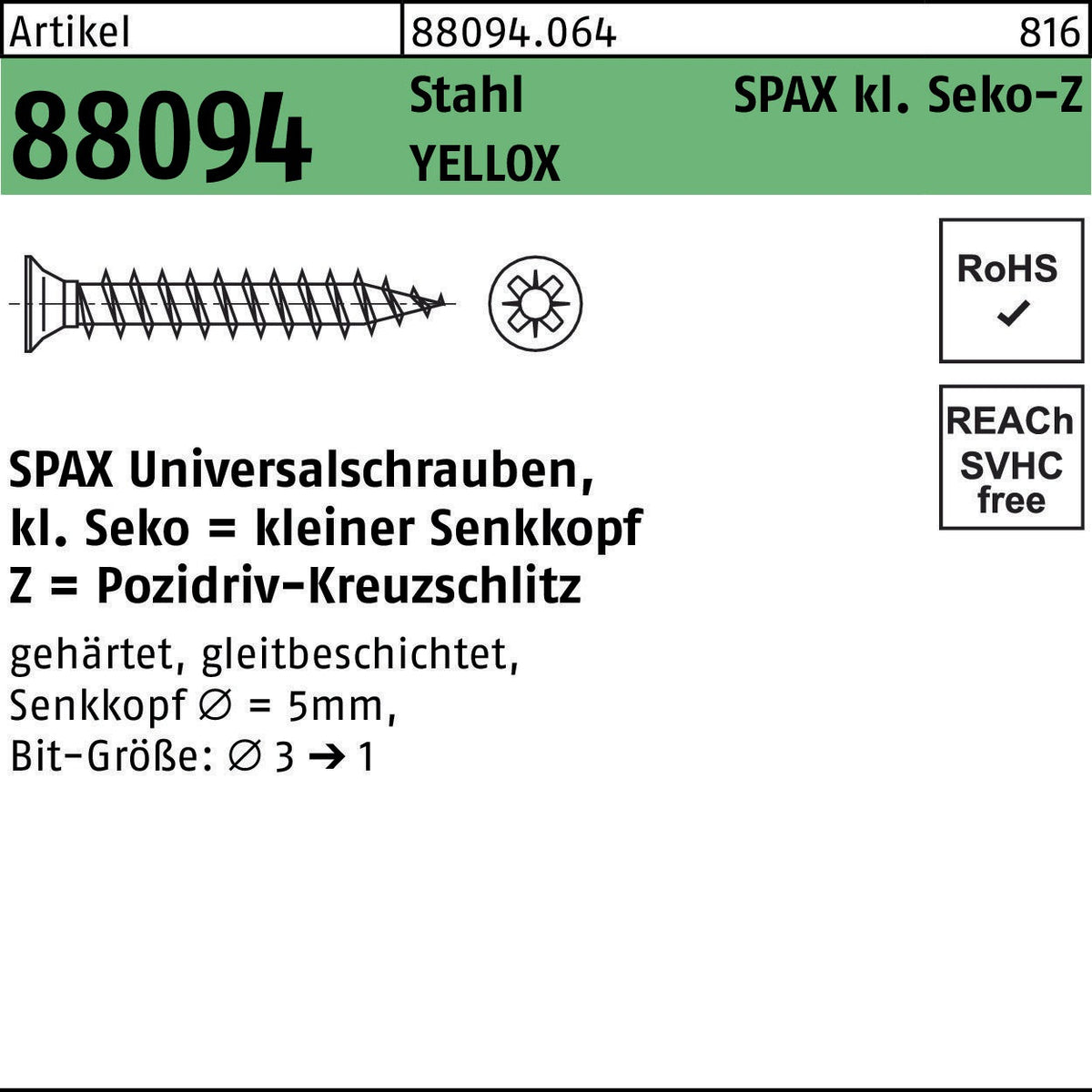 SPAX Universalschrauben kl. Senkkopf Pozidriv 3x10 mm YELLOX 1000 Stück