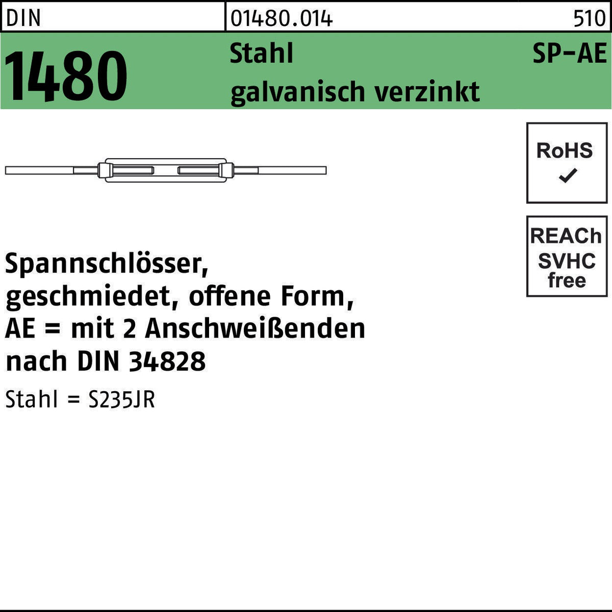 F. REYHER Spannschloss DIN 1480 offen SP-AE M6 Stahl galvanisch verzinkt 1 Stück