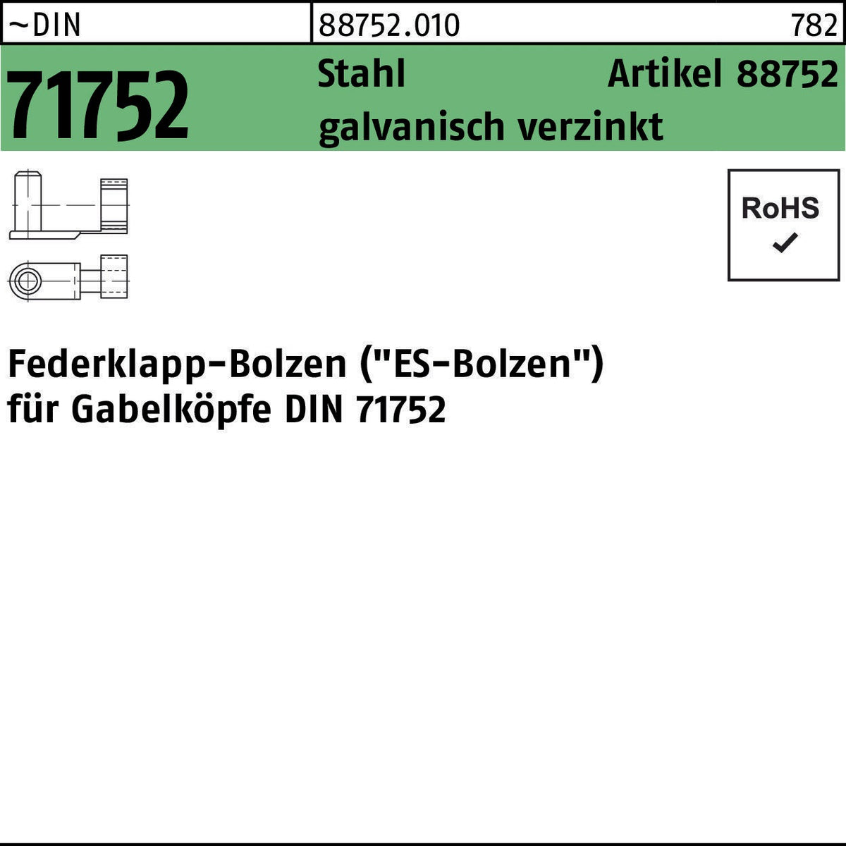 Federklappbolzen R 88752 ES 6x12 mm Stahl galvanisch verzinkt von REYHER – 10 Stück