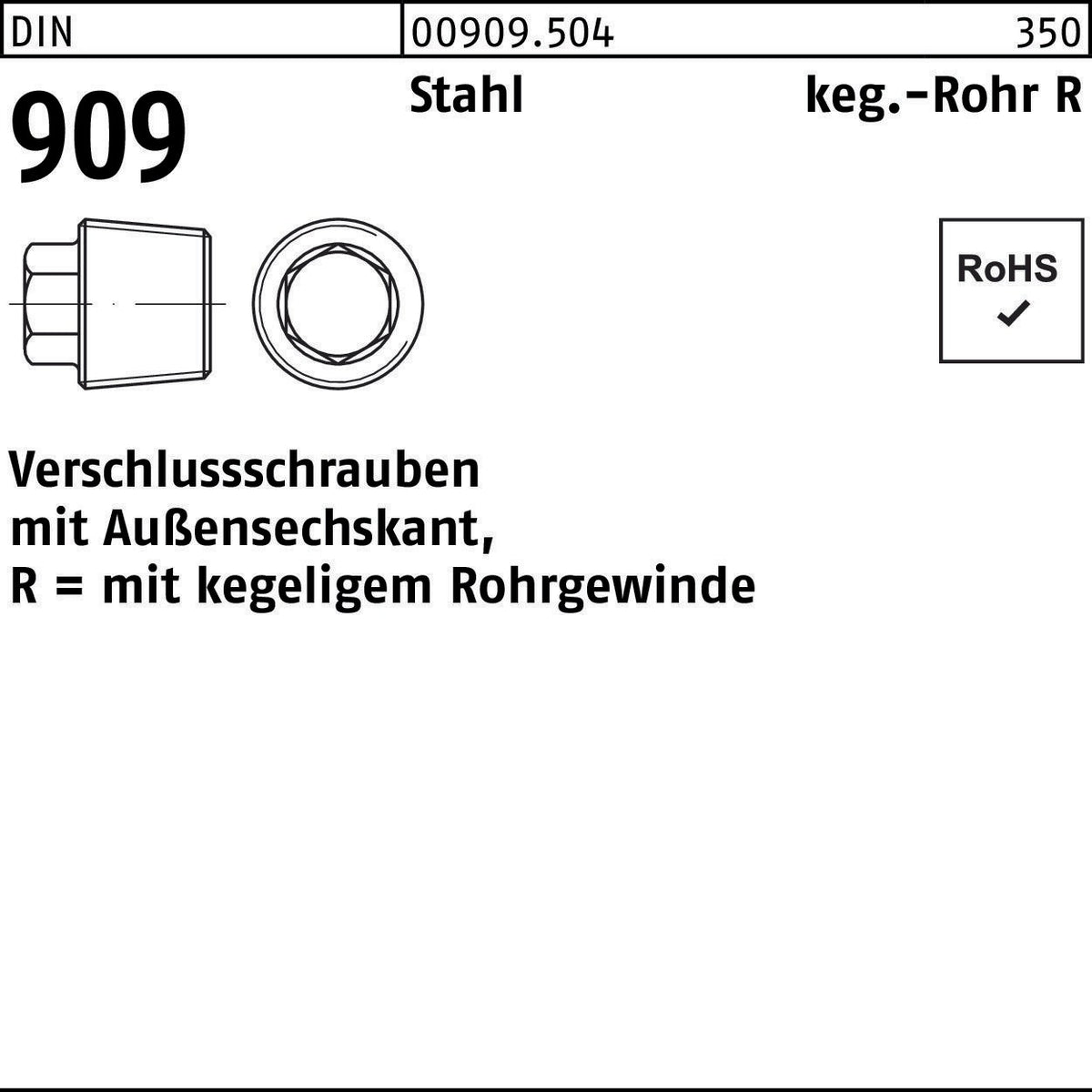 F. REYHER Verschlussschraube DIN 909 Außen-6-kant M16x1,5 Stahl 50 Stück