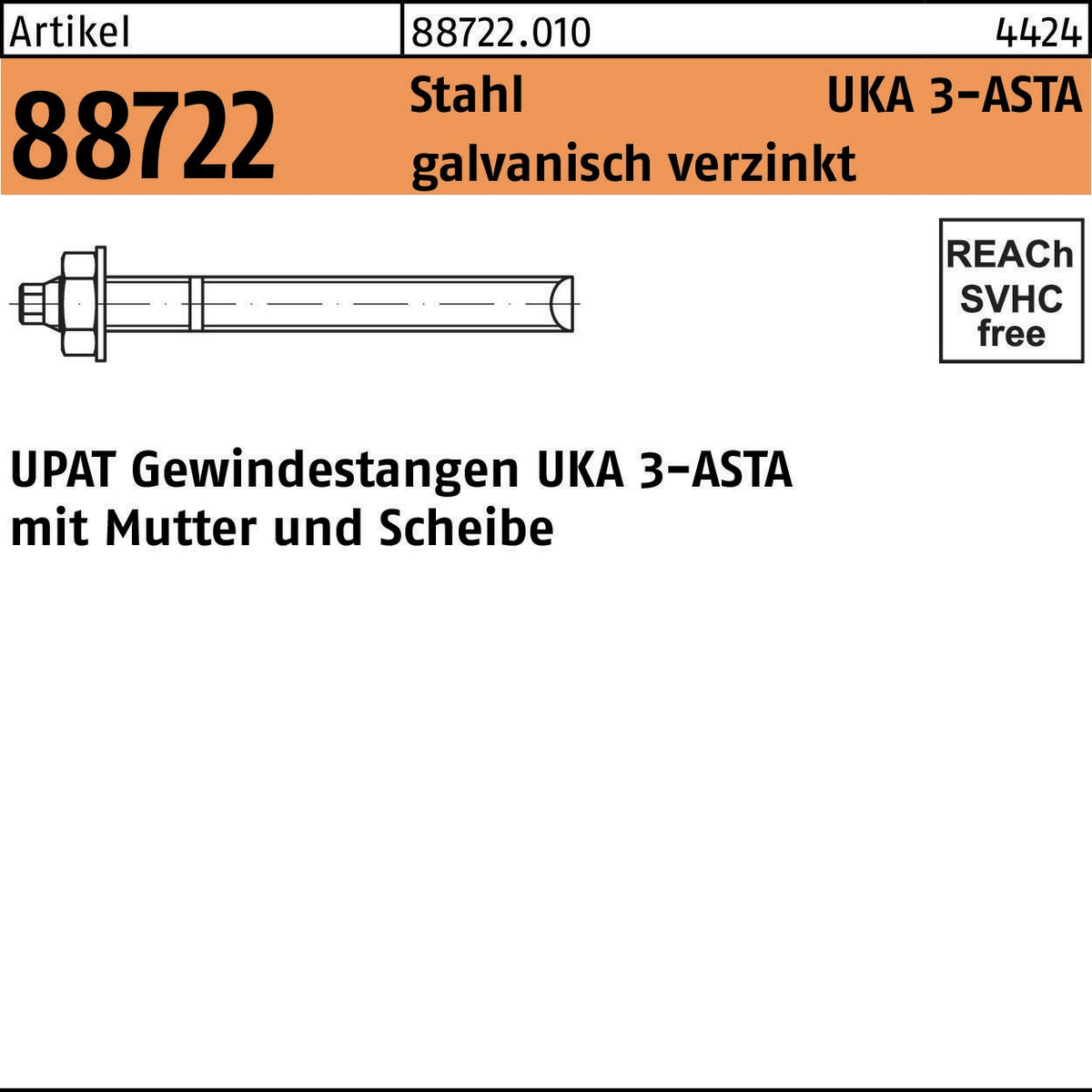 UPAT Ankerstange R 88722 ASTA M8x110 Stahl galv. verzinkt 10 Stück