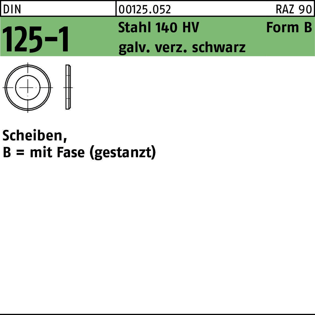 Unterlegscheibe DIN 125-1 B 4,3x9x0,8 mm Stahl 140 HV galvanisch verzinkt schwarz, 1000 Stück von F. REYHER