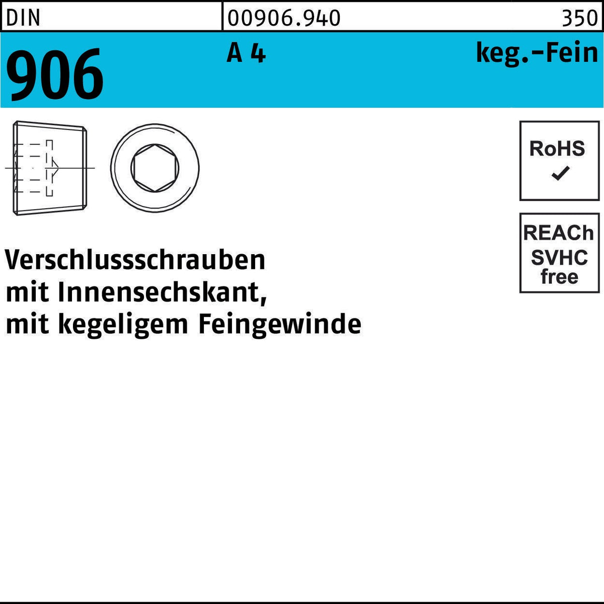 F. REYHER Verschlussschraube DIN 906 M12x1,5 Stahl Innensechskant