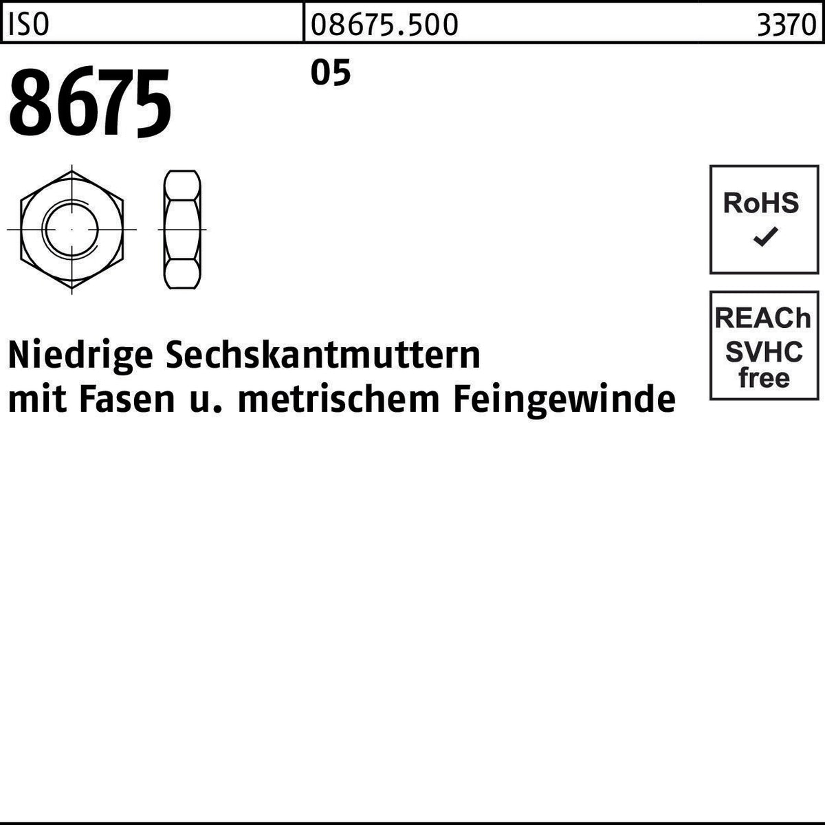 F. REYHER Sechskantmutter ISO 8675 mit Fasen M10x1 Feingewinde