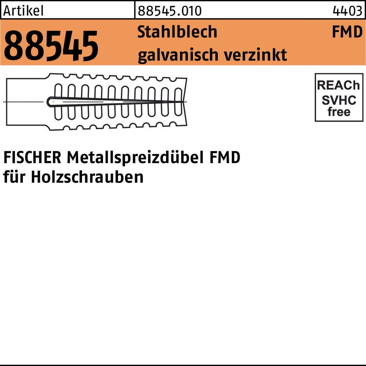 FISCHER Metallspreizdübel FMD 6x32 Stahlblech galvanisch verzinkt 100 Stück