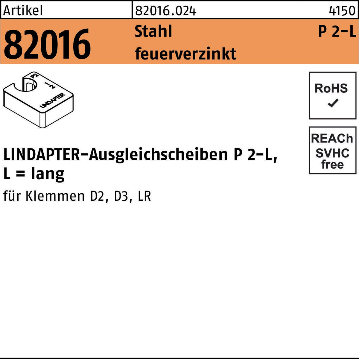 LINDAPTER Ausgleichsscheibe R 82016 GTW 40 P2 M10/10,0 Stahl galvanisch verzinkt 1 Stück