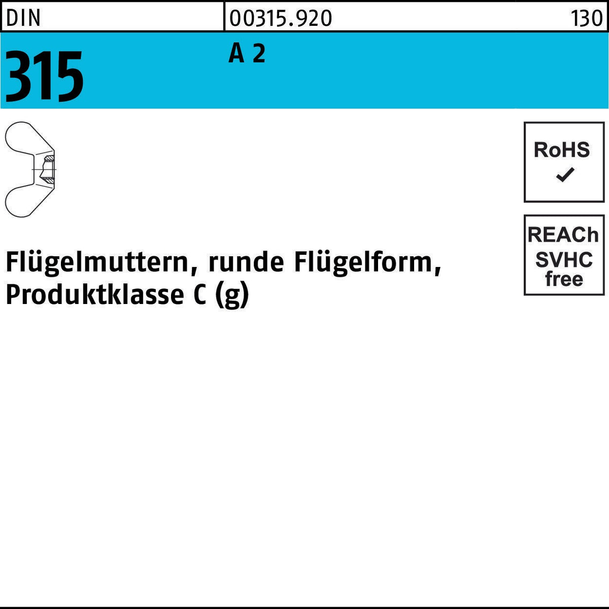 F. REYHER Flügelmutter DIN 315 runde Form M4 Temperguss 100 Stück