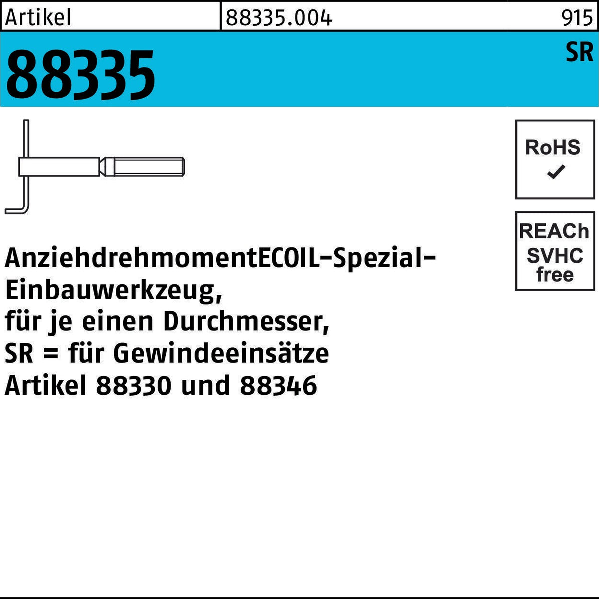 AMECOIL Einbauwerkzeug R 88335 M20x1,5 für Fein-Gewindeeinsätze aus Stahl