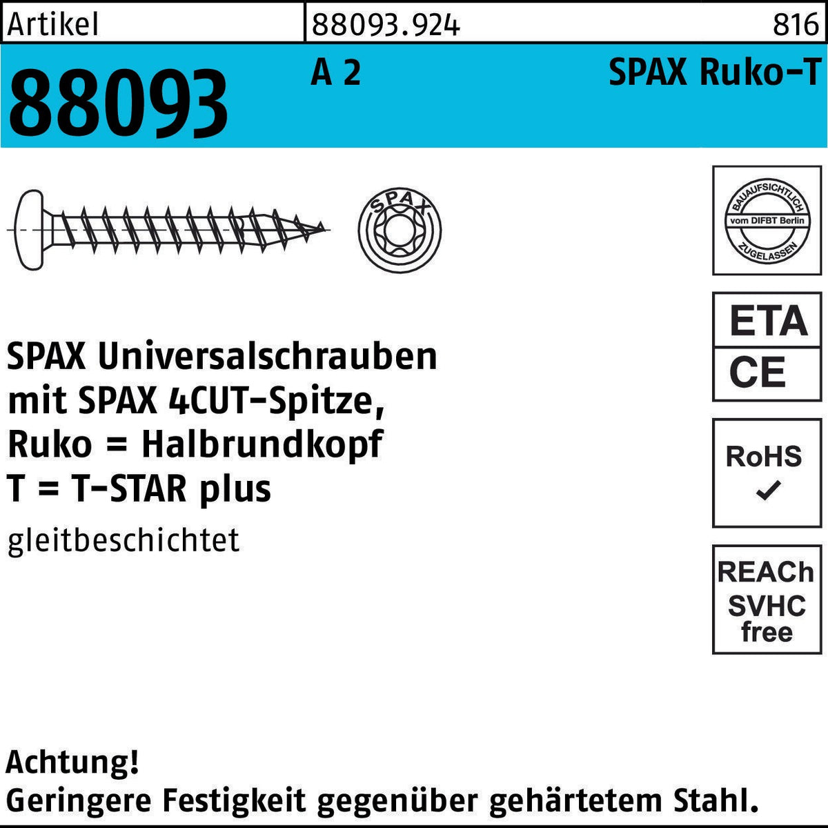 SPAX Ruko-T Universalschrauben A2 5x50 mm T-STAR plus Halbrundkopf 100 Stück