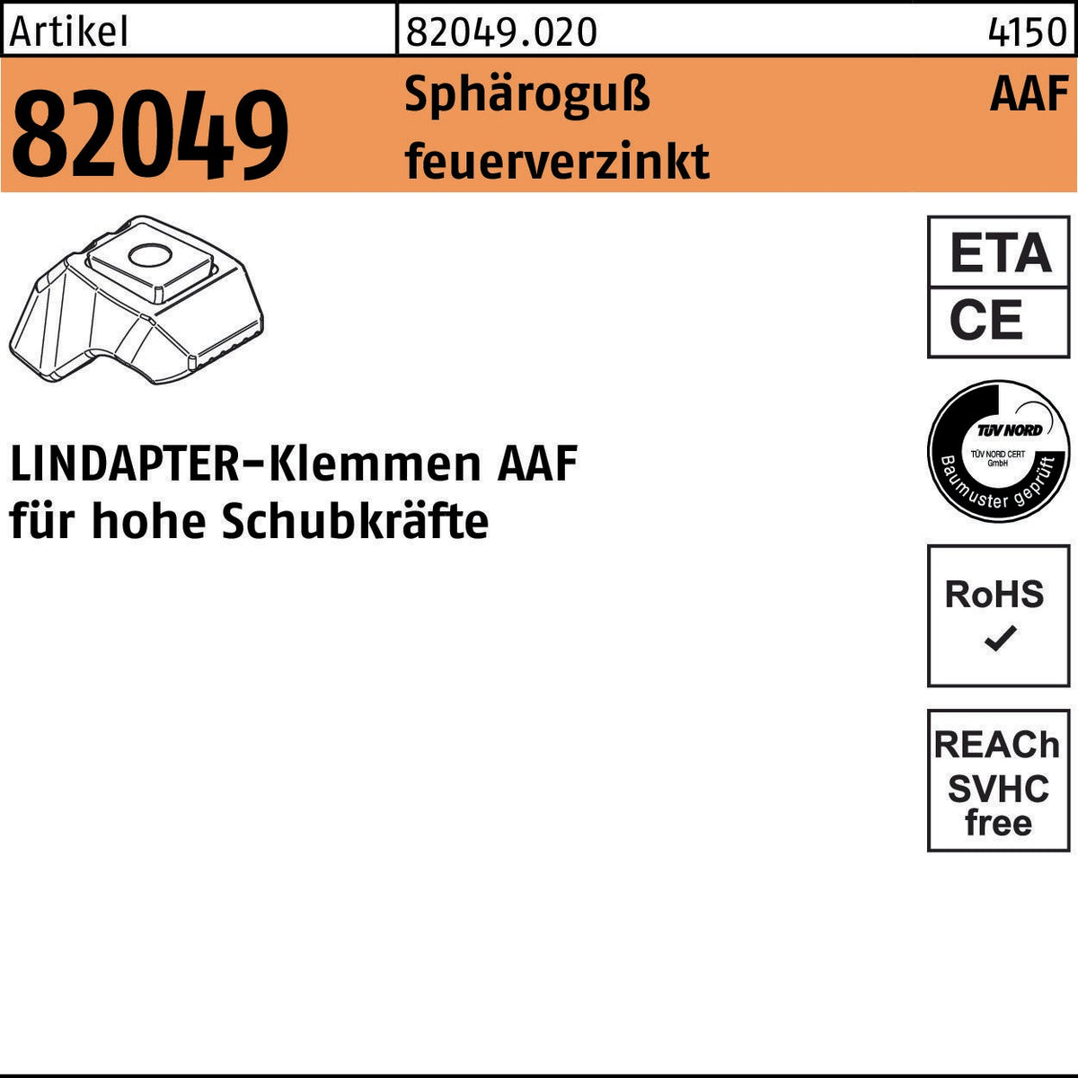 LINDAPTER Klemme R 82049 AAF M12 Sphäroguß feuerverzinkt 1 Stück