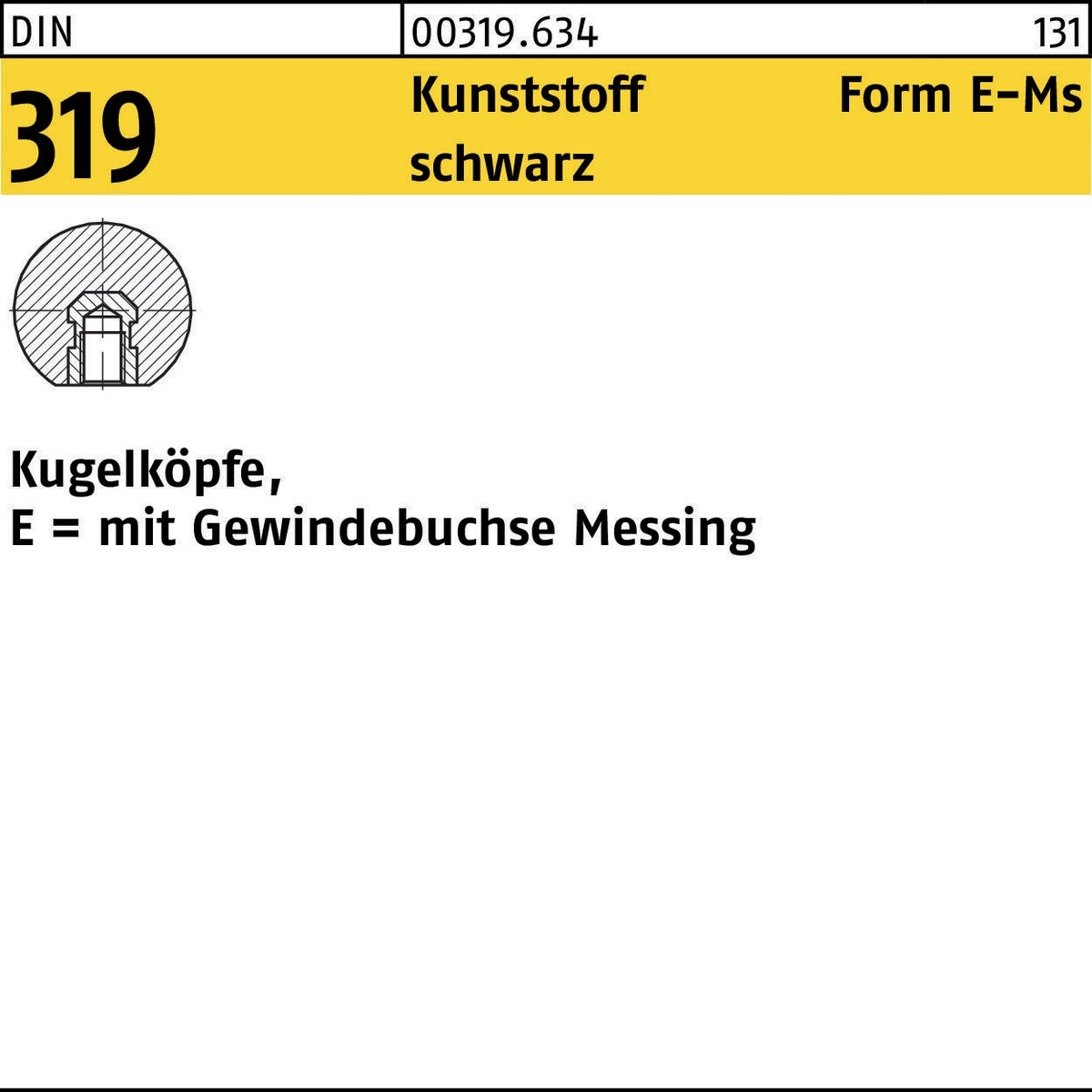 F. REYHER Kugelknopf DIN 319 Form C 16 M4 Kunststoff schwarz