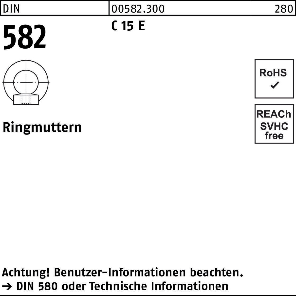 F. REYHER Ringmutter DIN 582 M6 C 15 E – 25 Stück
