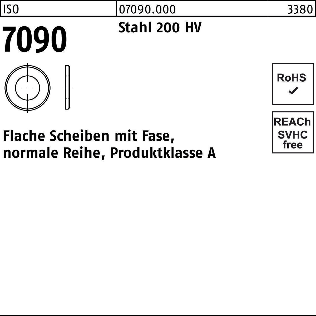 Unterlegscheibe ISO 7090 mit Fase 14 mm Stahl 200 HV, 250 Stück von F. REYHER