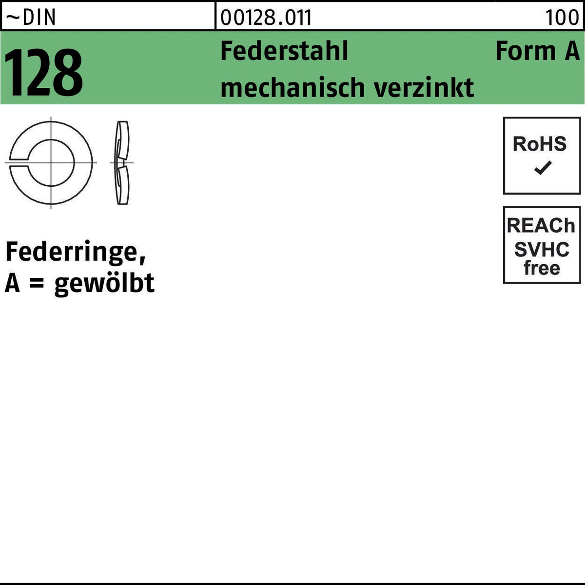 Federringe DIN 128 A 12 mm aus Federstahl, mechanisch verzinkt, 500 Stück von F. REYHER