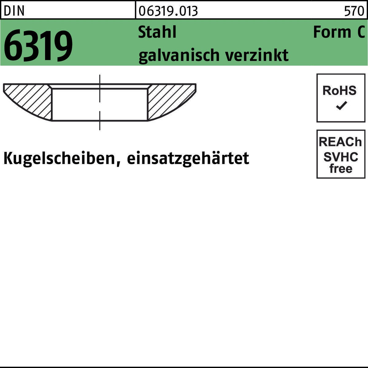 F. REYHER Kugelscheibe DIN 6319 Form C 6,4x12x2,3 mm Stahl einsatzgehärtet 50 Stück