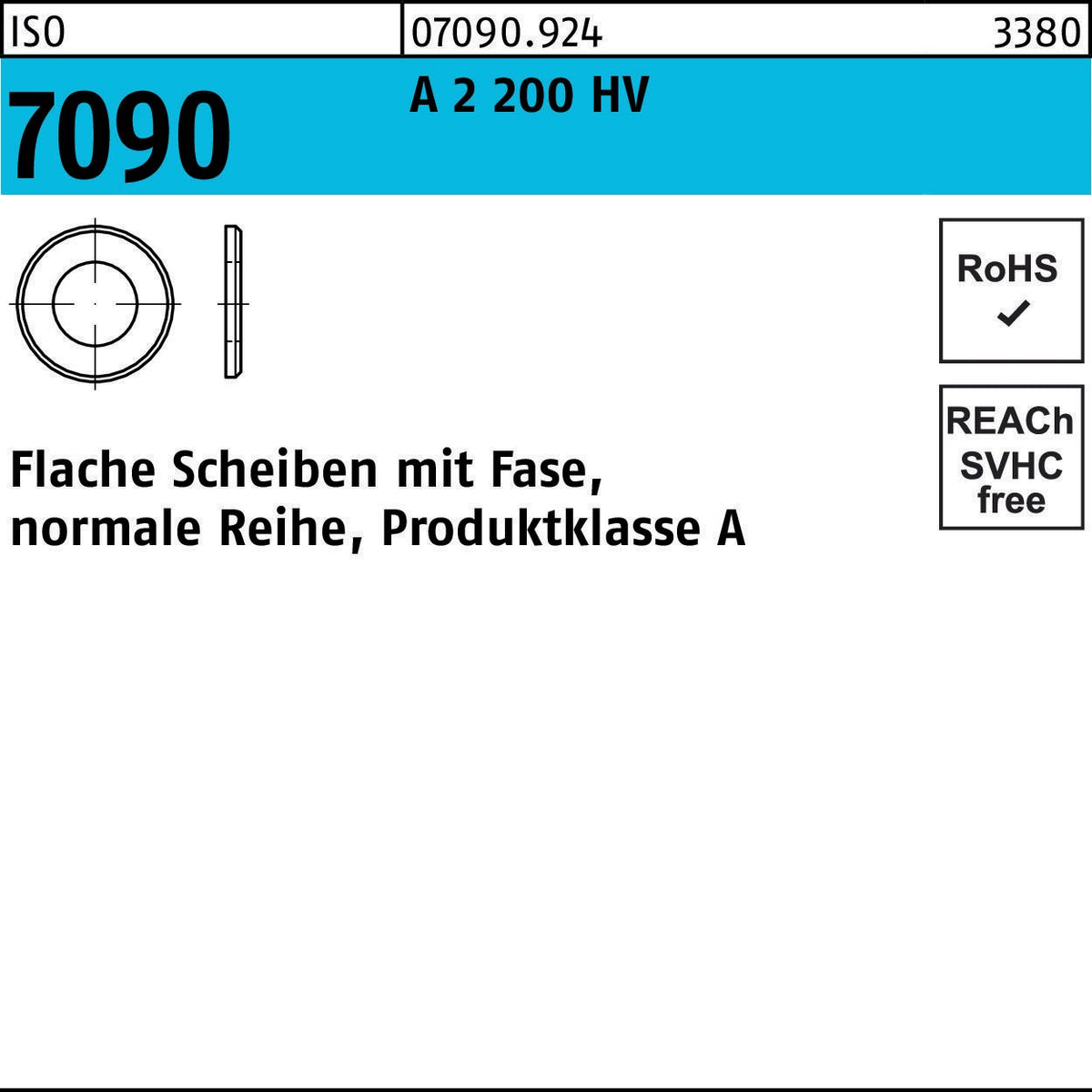 Unterlegscheibe ISO 7090 mit Fase 5 mm A2 200 HV – 200 Stück von F. REYHER
