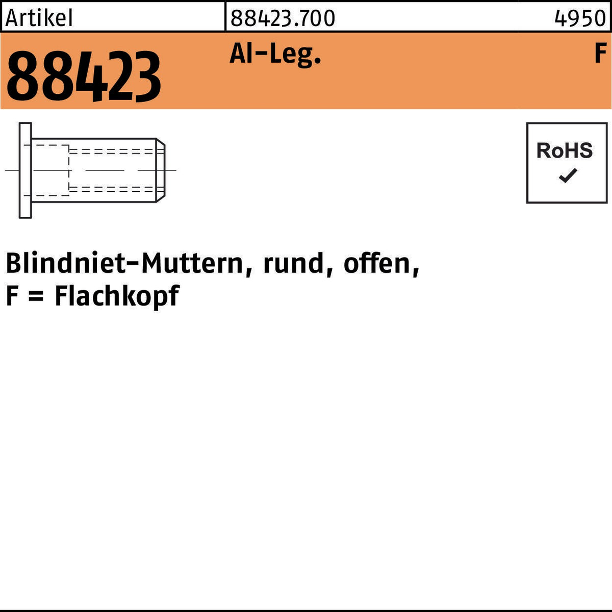FLAKO Blindnietmutter R 88423 Flachkopf M4 Stahl galvanisch verzinkt 500 Stück
