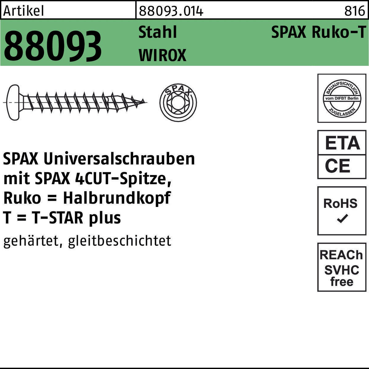 SPAX Universalschrauben 3,5x12 mm T-STAR plus Halbrundkopf WIROX 1000 Stück