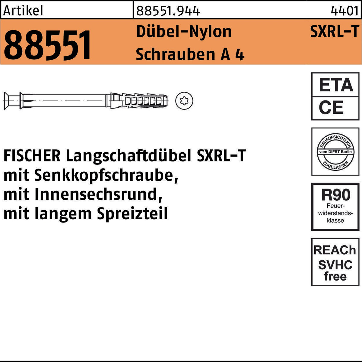 FISCHER Langschaftdübel SXRL-T 10x80 mit Senkkopfschraube