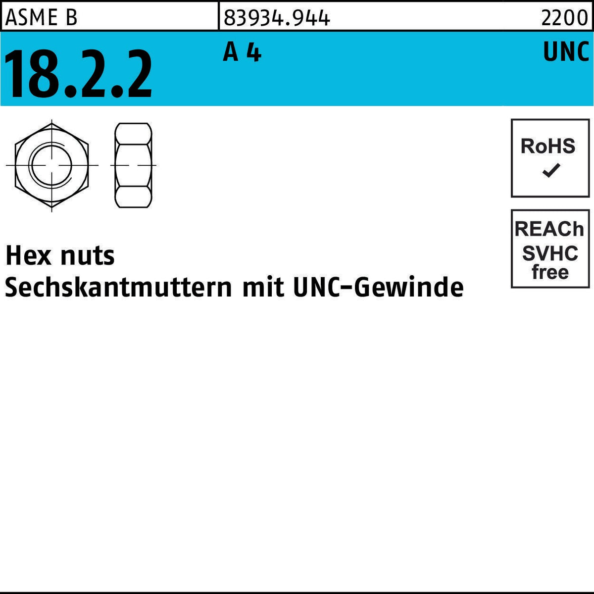 F. REYHER Sechskantmutter R 83934 UNC-Gewinde 7/8 Grade 8