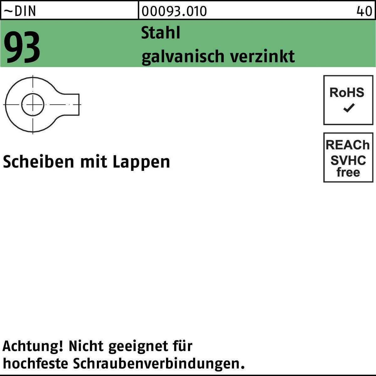 Unterlegscheibe DIN 93 mit Lappen 4,3 mm Stahl blank von F. REYHER – 1000 Stück