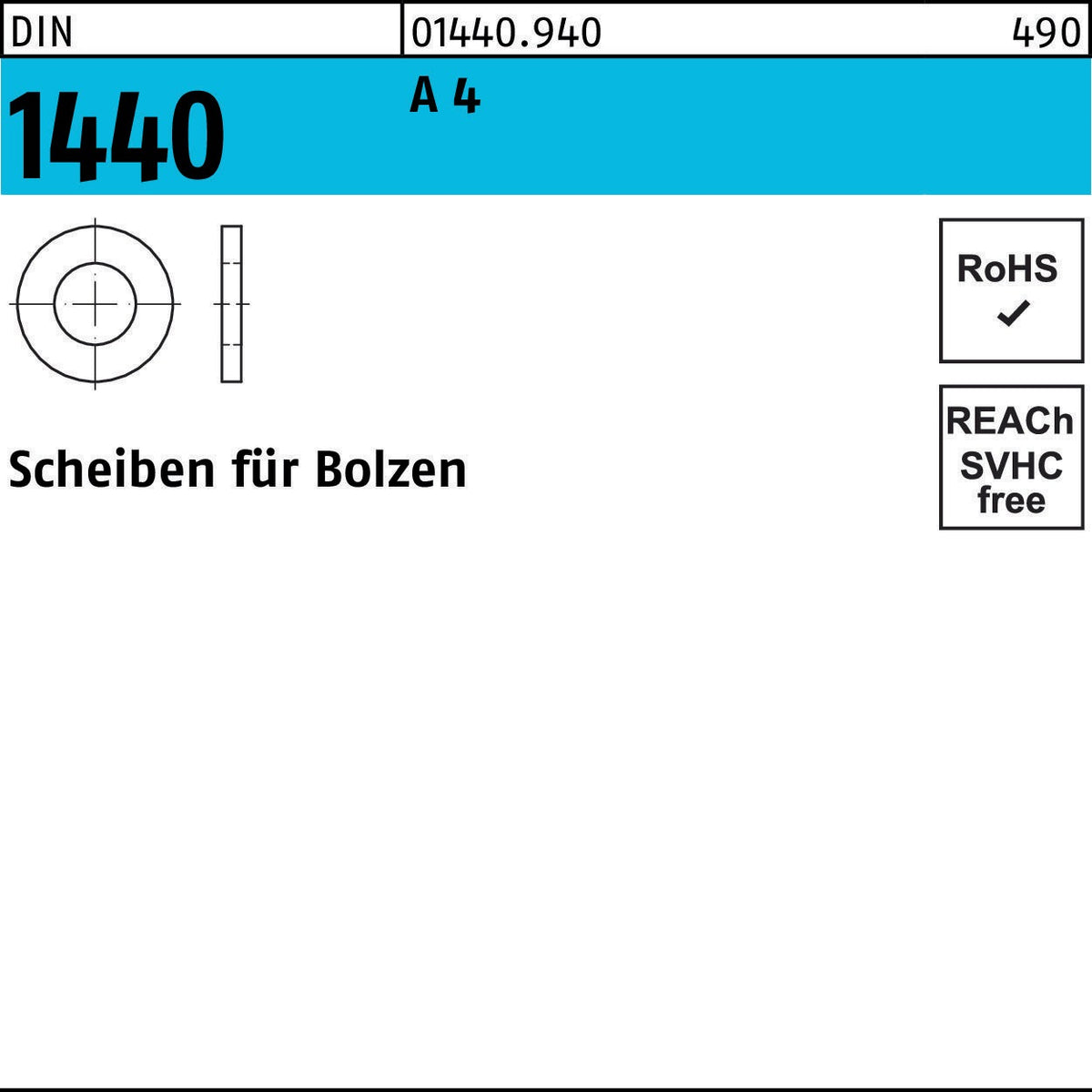 F. REYHER Scheibe DIN 1440 für Bolzen 23x36x4 mm A4 – 50 Stück