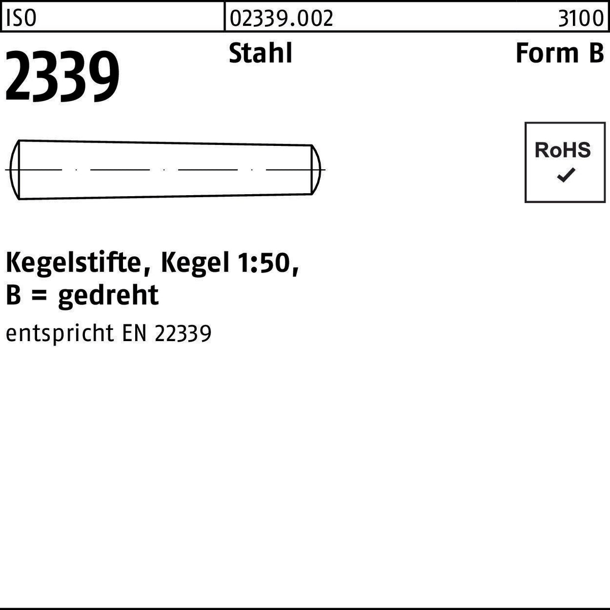 F. REYHER Kegelstift ISO 2339 Form B 1,5x10 mm Stahl Kegel 1:50 – 200 Stück