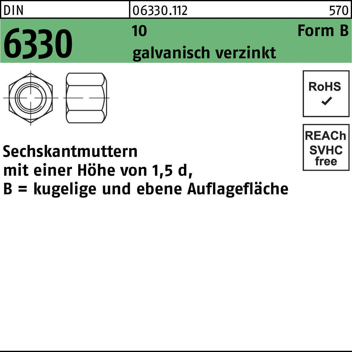 Sechskantmutter DIN 6330 Form B von REYHER – M6, SW 10