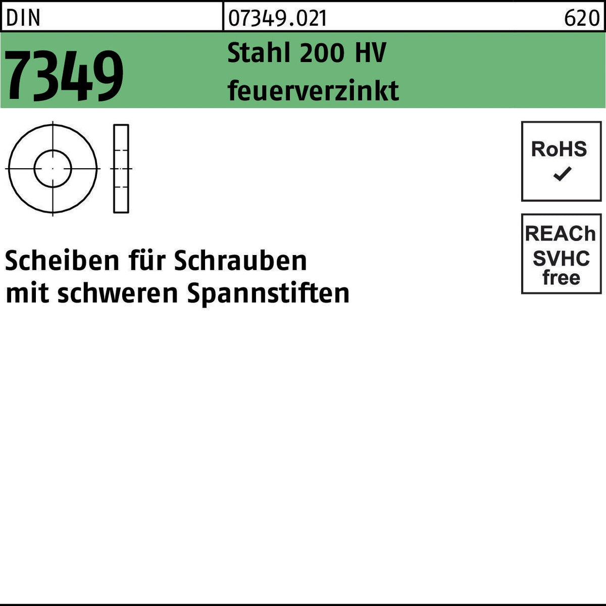 F. REYHER DIN 7349 Scheiben 19x44x8 mm Stahl 100 HV