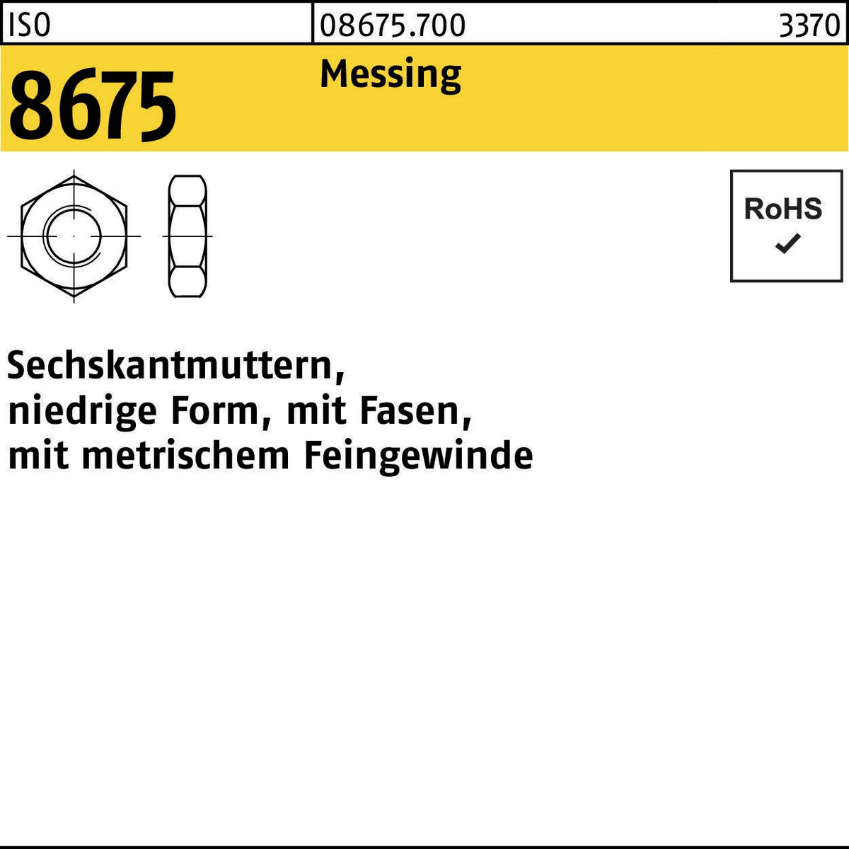 F. REYHER Sechskantmutter ISO 8675 mit Fasen M14 x 1,5 Messing