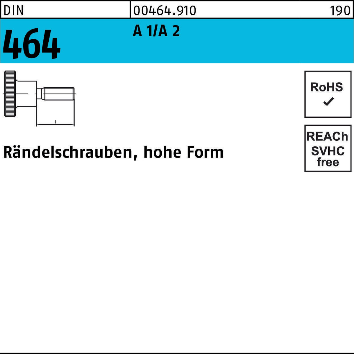 Rändelschraube DIN 464 hohe Form M3 x 6 mm A1/A2 von F. REYHER – 25 Stück