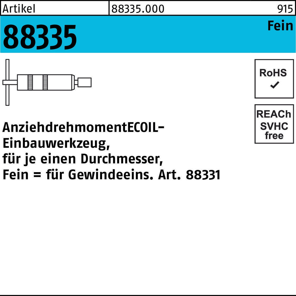AMECOIL Einbauwerkzeug R 88335 M20x1,5 für Fein-Gewindeeinsätze aus Stahl