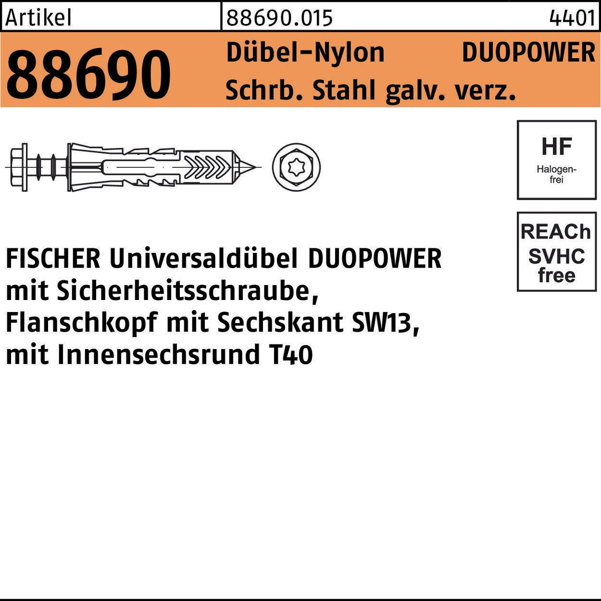 FISCHER DUOPOWER Universaldübel 5x25 mm mit Sicherheitsschraube