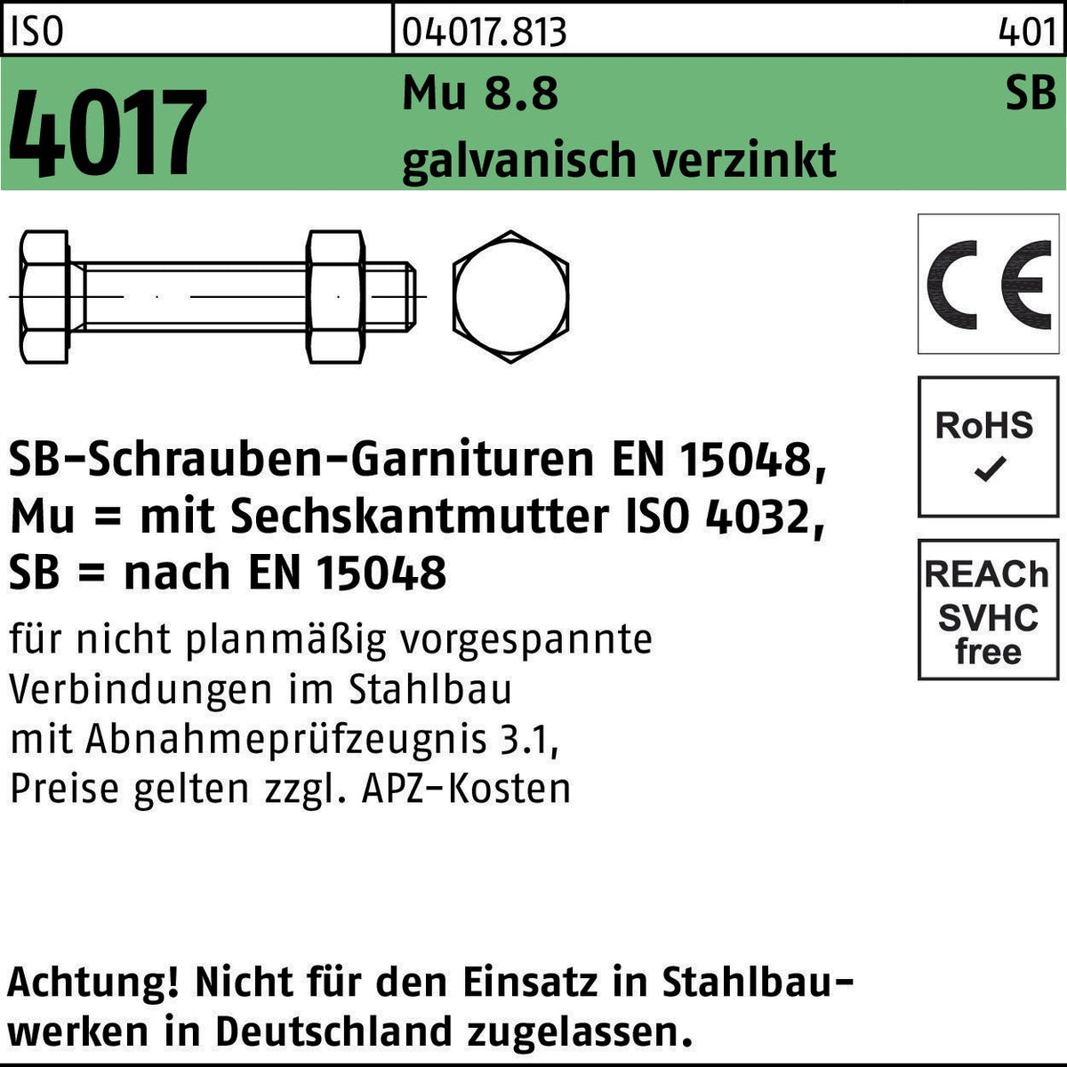 BUFAB Sechskantschraube ISO 4017 VG M10x35 8.8 galvanisch verzinkt