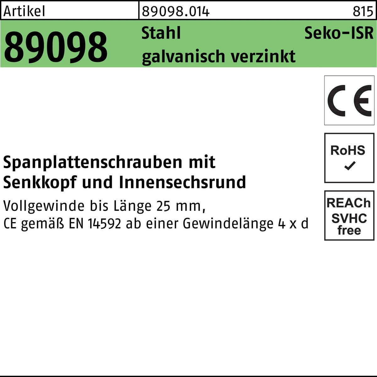 Spanplattenschrauben 6x220 mm Seko-ISR-Tg von REYHER – 100 Stück, T30, galvanisch verzinkt