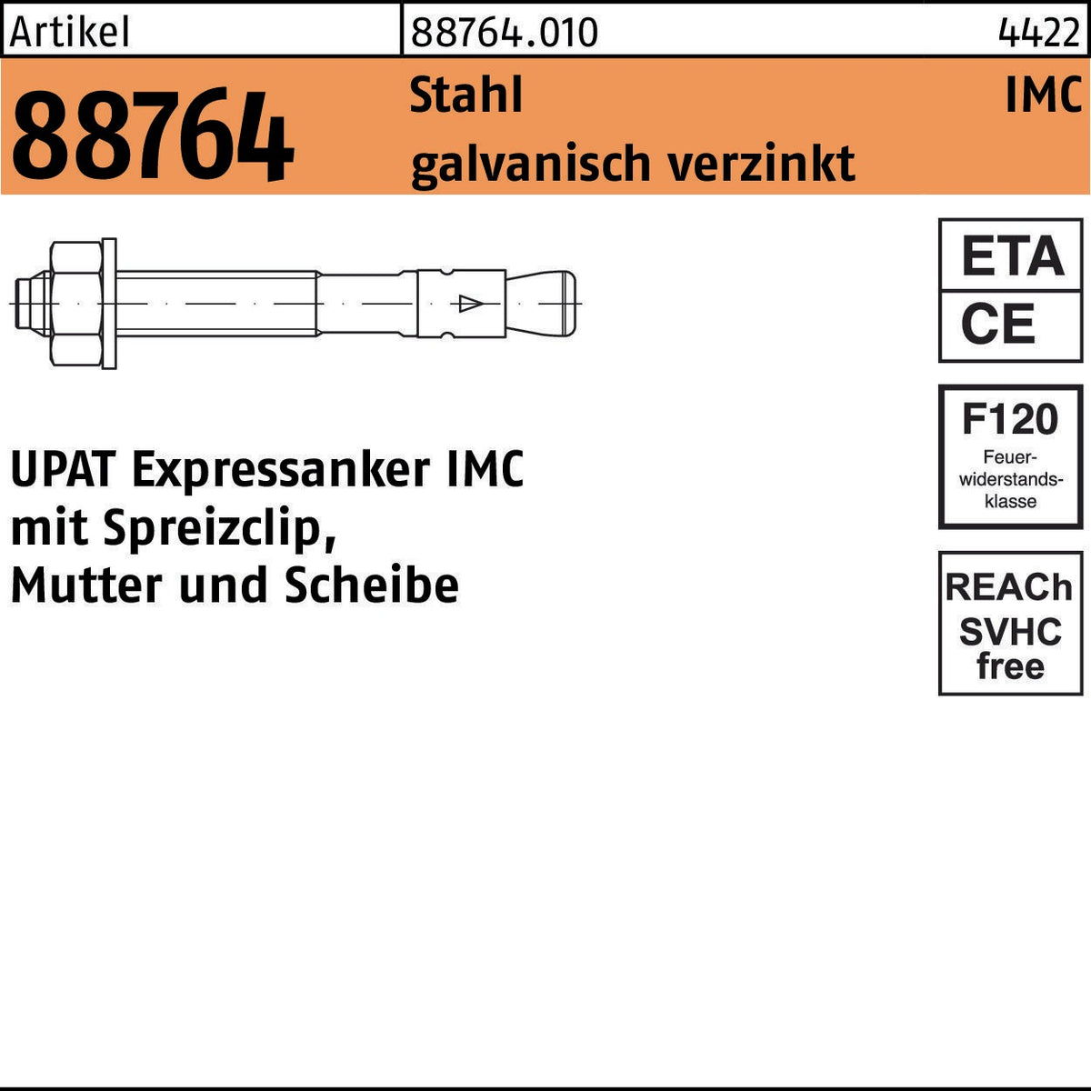 UPAT Expressanker IMC 12/180/276 Stahl galvanisch verzinkt