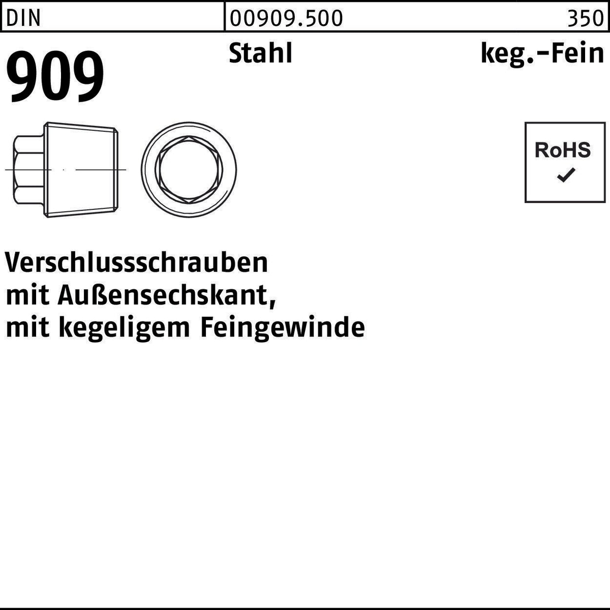 F. REYHER Verschlussschraube DIN 909 Außen-6-kant M16x1,5 Stahl 50 Stück