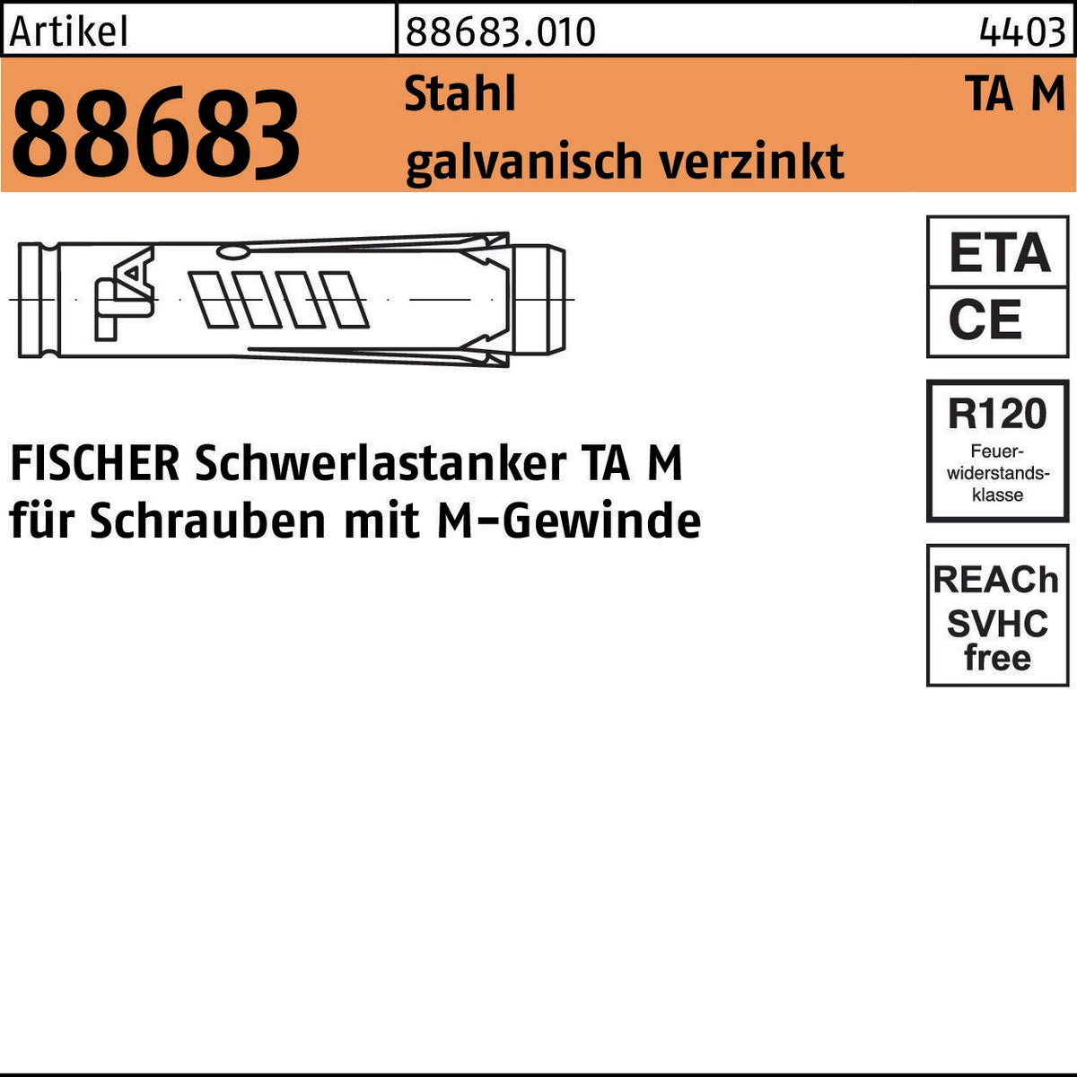 FISCHER Schwerlastanker TA M6 Stahl galvanisch verzinkt 50 Stück
