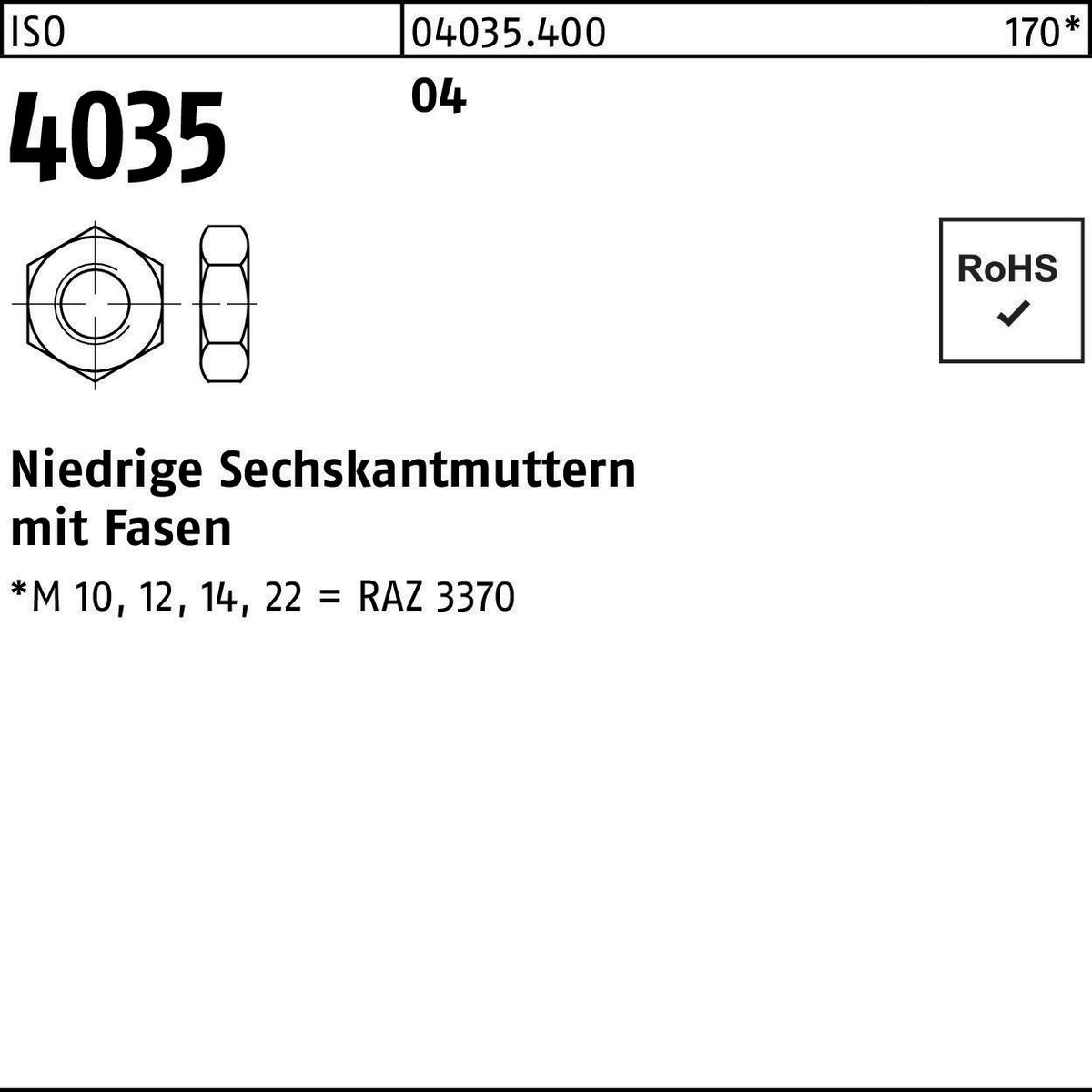 Sechskantmutter ISO 4035 Niedrig M27 Automatenstahl von F. REYHER – 25 Stück