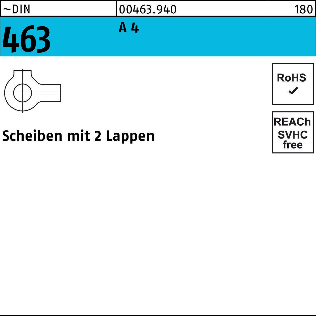 F. REYHER Scheibe DIN 463 mit 2 Lappen 5,3 mm Stahl blank 1000 Stück
