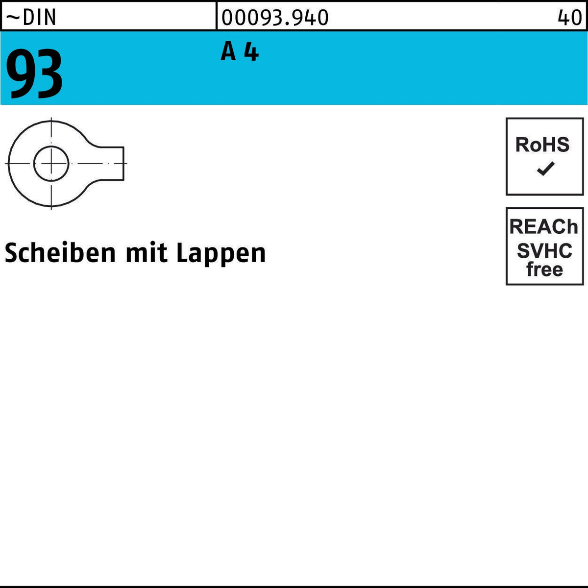 Unterlegscheibe DIN 93 mit Lappen 4,3 mm Stahl blank von F. REYHER – 1000 Stück
