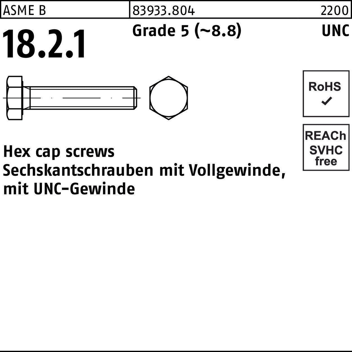 F. REYHER Sechskantschraube 5/8x1 UNC Grade 5 (~8.8) 25 Stück