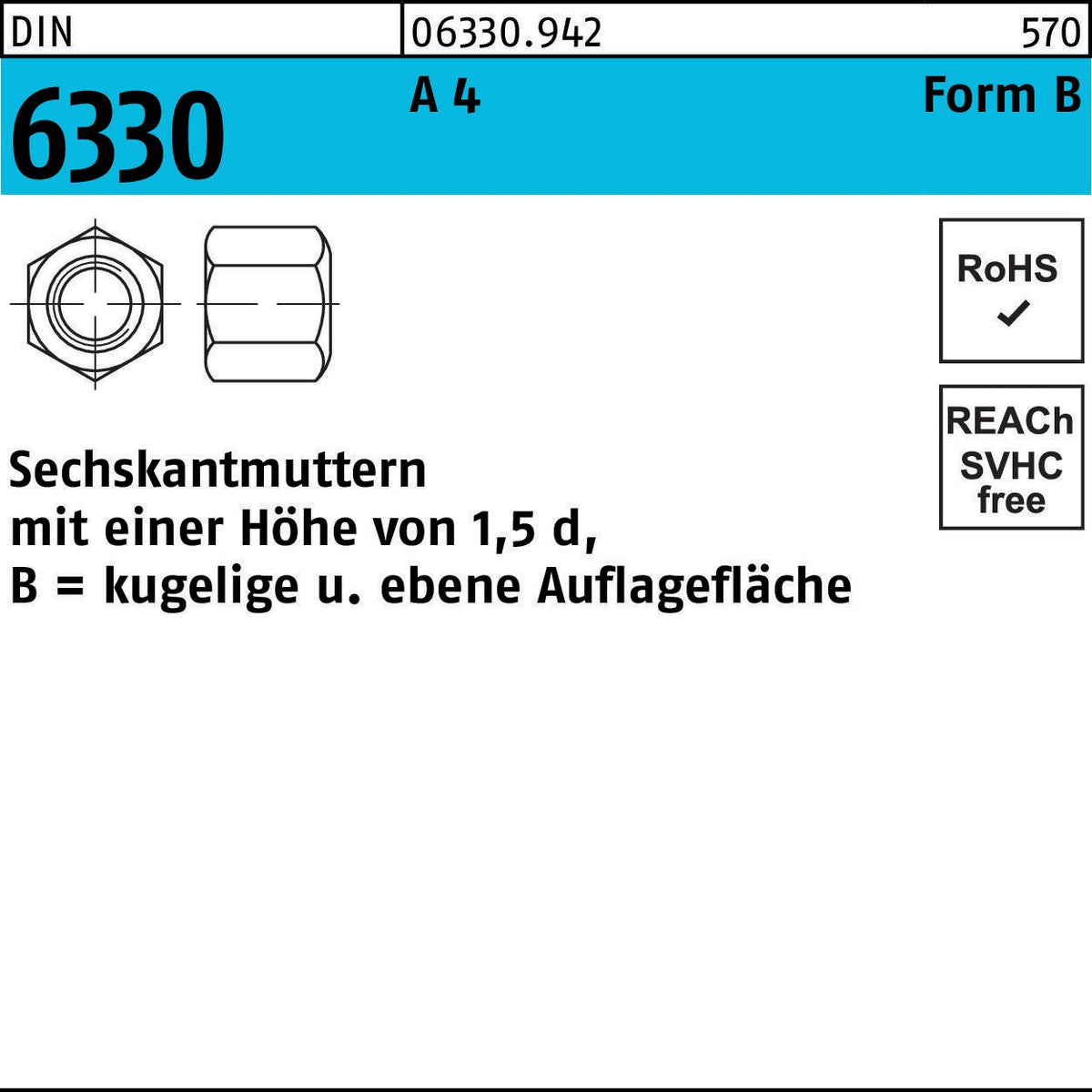 Sechskantmutter DIN 6330 Form B von REYHER – M6, SW 10