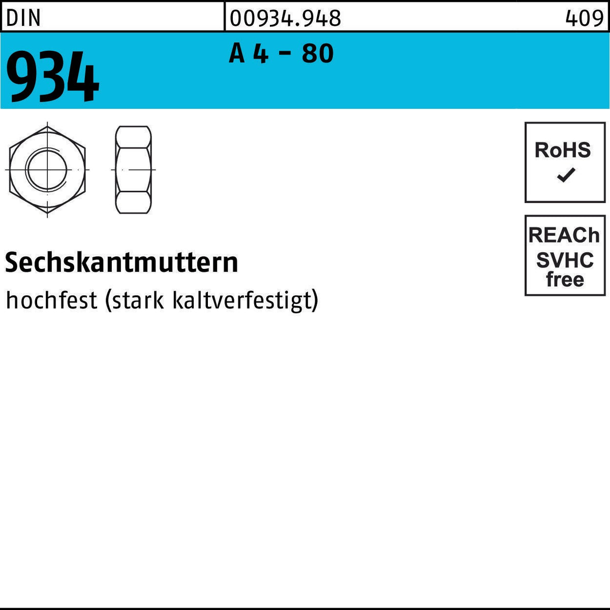Sechskantmutter DIN 934 M5 A4-80 von F. REYHER – 1000 Stück Edelstahl